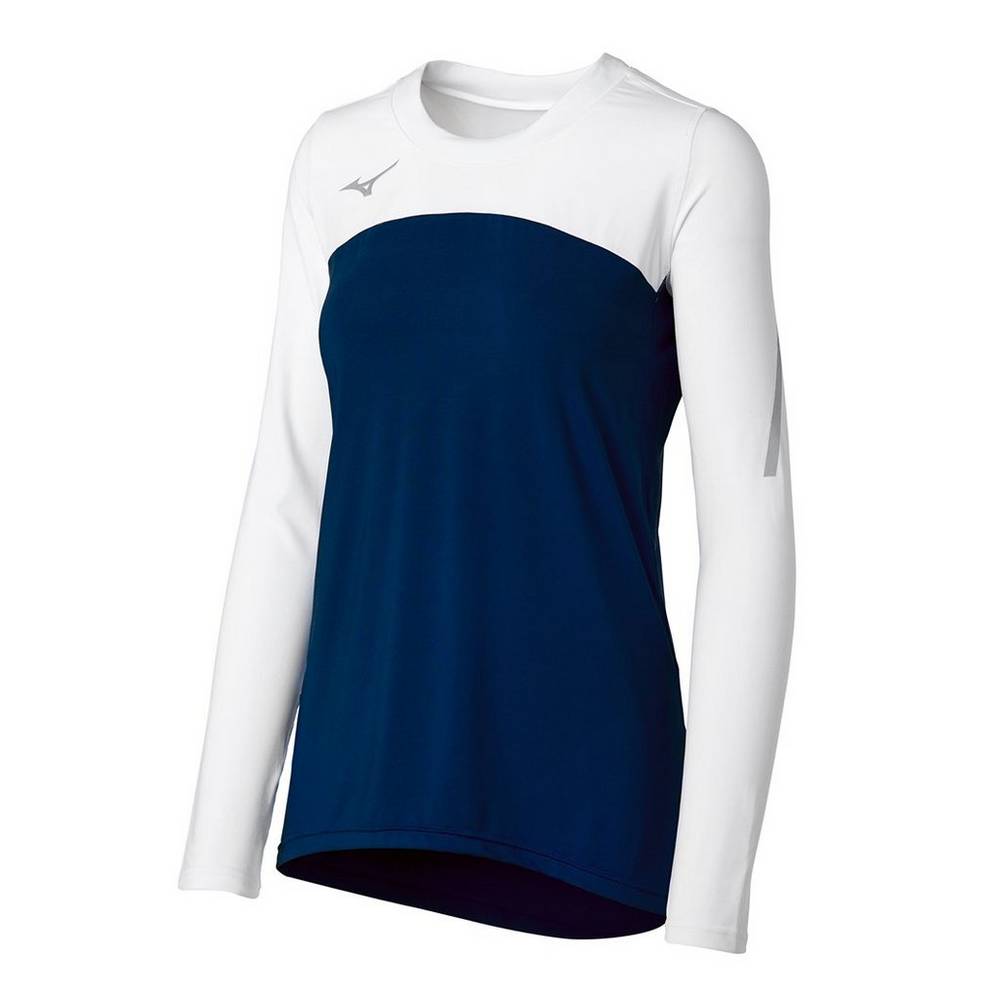 Mizuno Techno VII Long Sleeve Női Mezek Sötétkék/Fehér DQT869273